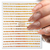 3D Lines Nail Stickers Holographic Silver Rose Gold Metal Stripe Letters Decals Curve Gel Nails Art Sliders Manicure Decor