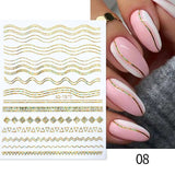 3D Lines Nail Stickers Holographic Silver Rose Gold Metal Stripe Letters Decals Curve Gel Nails Art Sliders Manicure Decor