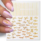 3D Lines Nail Stickers Holographic Silver Rose Gold Metal Stripe Letters Decals Curve Gel Nails Art Sliders Manicure Decor