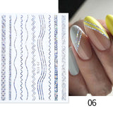 3D Lines Nail Stickers Holographic Silver Rose Gold Metal Stripe Letters Decals Curve Gel Nails Art Sliders Manicure Decor