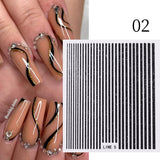 3D Lines Nail Stickers Holographic Silver Rose Gold Metal Stripe Letters Decals Curve Gel Nails Art Sliders Manicure Decor