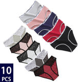 10Pcs/set Cotton Panties Women Sexy Floral Lace Panty Underwear Lingerie Solid Color Female Underpants Intimates Lady 2021 New