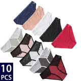 10Pcs/set Cotton Panties Women Sexy Floral Lace Panty Underwear Lingerie Solid Color Female Underpants Intimates Lady 2021 New