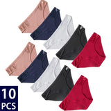 10Pcs/set Cotton Panties Women Sexy Floral Lace Panty Underwear Lingerie Solid Color Female Underpants Intimates Lady 2021 New