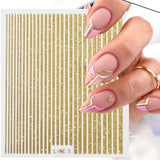 3D Lines Nail Stickers Holographic Silver Rose Gold Metal Stripe Letters Decals Curve Gel Nails Art Sliders Manicure Decor