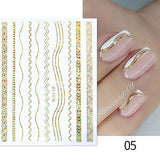 3D Lines Nail Stickers Holographic Silver Rose Gold Metal Stripe Letters Decals Curve Gel Nails Art Sliders Manicure Decor