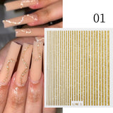 3D Lines Nail Stickers Holographic Silver Rose Gold Metal Stripe Letters Decals Curve Gel Nails Art Sliders Manicure Decor