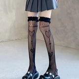 Cute Bow Lace Top Thigh High Stockings Elastic Women Hollow Out Fishnet Over Knee Bowknot Anime Cosplay Hosiery Sexy Lingerie