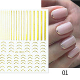 3D Lines Nail Stickers Holographic Silver Rose Gold Metal Stripe Letters Decals Curve Gel Nails Art Sliders Manicure Decor