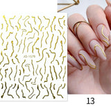 3D Lines Nail Stickers Holographic Silver Rose Gold Metal Stripe Letters Decals Curve Gel Nails Art Sliders Manicure Decor