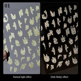 3D Lines Nail Stickers Holographic Silver Rose Gold Metal Stripe Letters Decals Curve Gel Nails Art Sliders Manicure Decor