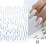 3D Lines Nail Stickers Holographic Silver Rose Gold Metal Stripe Letters Decals Curve Gel Nails Art Sliders Manicure Decor