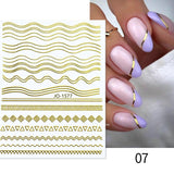 3D Lines Nail Stickers Holographic Silver Rose Gold Metal Stripe Letters Decals Curve Gel Nails Art Sliders Manicure Decor