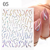 3D Lines Nail Stickers Holographic Silver Rose Gold Metal Stripe Letters Decals Curve Gel Nails Art Sliders Manicure Decor