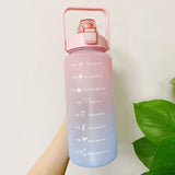 2L Large Capacity Water Bottle With Bounce Cover Time Scale Reminder Frosted Cup With Cute Stickers For Outdoor Sports Fitness