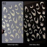 3D Lines Nail Stickers Holographic Silver Rose Gold Metal Stripe Letters Decals Curve Gel Nails Art Sliders Manicure Decor