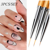 3Pcs French Stripe Nail Art Liner Brush Set 3D Tips Line Stripes DIY Drawing Pen UV Gel Brushes Painting Pen Manicure Tools