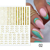 3D Lines Nail Stickers Holographic Silver Rose Gold Metal Stripe Letters Decals Curve Gel Nails Art Sliders Manicure Decor