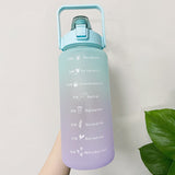 2L Large Capacity Water Bottle With Bounce Cover Time Scale Reminder Frosted Cup With Cute Stickers For Outdoor Sports Fitness