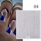 3D Lines Nail Stickers Holographic Silver Rose Gold Metal Stripe Letters Decals Curve Gel Nails Art Sliders Manicure Decor