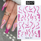 3D Lines Nail Stickers Holographic Silver Rose Gold Metal Stripe Letters Decals Curve Gel Nails Art Sliders Manicure Decor