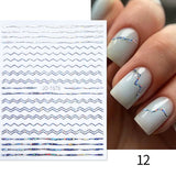 3D Lines Nail Stickers Holographic Silver Rose Gold Metal Stripe Letters Decals Curve Gel Nails Art Sliders Manicure Decor