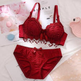 7 Colors Women Push Up Lingerie Bra and Panties Lace Wireless Bra Briefs Sexy Bra Top Female Seamless Plus Size Underwear Set